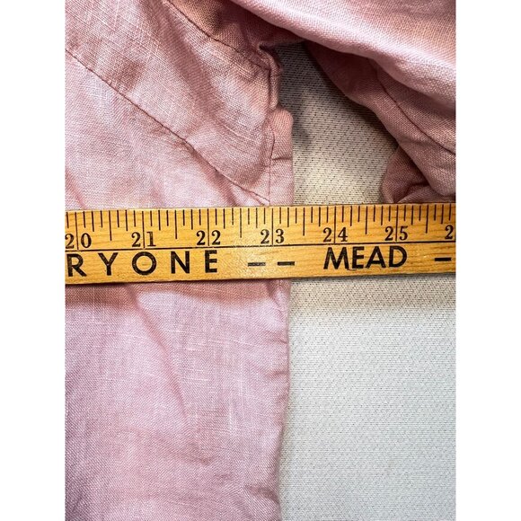 Cherishh Women's Linen Shirt Blouse Tie Hem Size L/XL Pink Roll Tab Sleeve - Picture 9 of 11